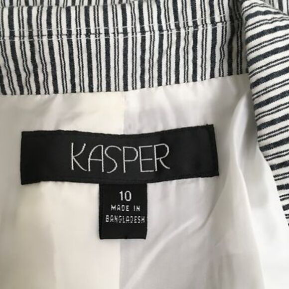 Kasper Womens Suit Blazer Black White Stripe Stretch Pocket Short Notch Lapel 10 - Picture 6 of 6
